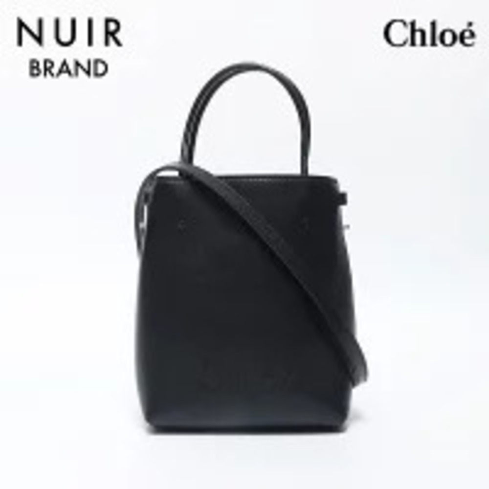 Chloe Tote Bag Logo Leather Shoulder Black